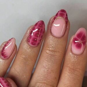Pink and Red Marble Nail Art